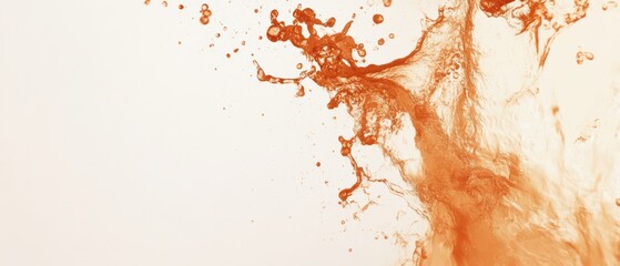 Poster - Dynamic orange liquid splash with droplets on light background Abstract concept of movement, refreshment, and energy