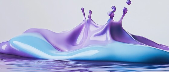 Poster - Abstract liquid splash of vibrant purple and blue paint creating dynamic wave pattern with water reflection Concept of fluidity, creativity, and artistic expression