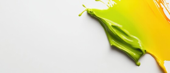 Poster - Vibrant splash of green, yellow, and orange paint on a white background Abstract colorful liquid art concept with copy space for creative design