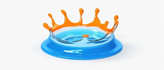 Poster - Dynamic liquid splash forming a vibrant blue and orange crown shape on a white background Abstract concept of fluid movement and energy