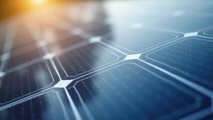 Poster - Solar panels. Close-up shot. Blue texture. Renewable energy. Sustainable power. Environmental technology. Industry use. Eco business. Clean source. Modern technology. Innovation focus. Future energy.