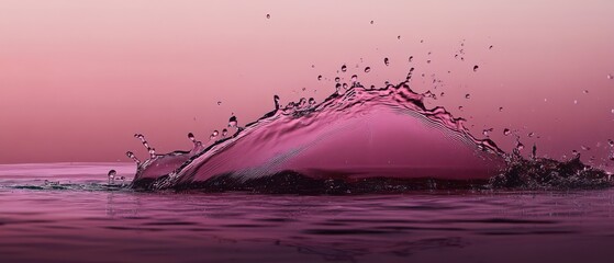 Poster - Dramatic pink water splash with droplets against a gradient background Concept of freshness, purity, and liquid motion