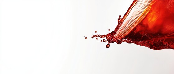Poster - Dynamic red liquid splash with droplets and wave on white background Abstract concept of energy, flow, and beverage