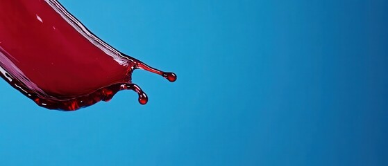 Poster - Dynamic red liquid splash on vibrant blue background, showcasing fluid motion and abstract design for creative concepts