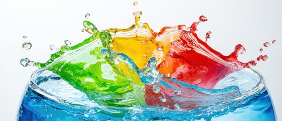 Poster - Colorful liquid splash in glass with vibrant red, yellow, and green dyes creating dynamic abstract art Concept of refreshment, creativity, and motion