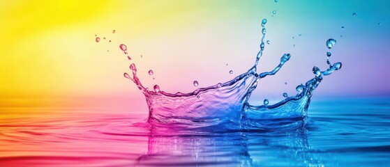 Poster - Vibrant water splash with colorful background, creating dynamic liquid art and abstract design with smooth reflections and fluid motion
