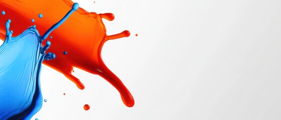 Poster - Highspeed collision of vibrant blue and orange liquid splashes creating dynamic abstract art on white background Concept of energy, contrast, and motion