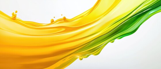 Poster - Abstract flowing liquid with vibrant yellow and green hues on white background Concept of freshness, energy, and organic fluid