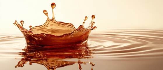 Poster - Liquid splash crown with ripples in brown liquid, creating dynamic movement and abstract design Concept of beverage, drink, and refreshment