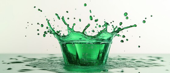 Poster - Vibrant green liquid splash in glass, creating dynamic crown shape Concept of freshness, refreshment, and vibrant color