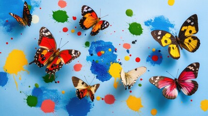 Poster - Hand-painted abstract dots with soft butterflies, cheerful watercolor design