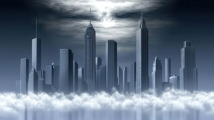 Poster - Metropolis of ethereal skyscrapers above clouds a futuristic urban landscape reflecting advancements in architecture and technology