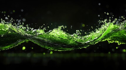 Poster - Green energy wave pattern flowing through 3D digital lines and nodes, computer-generated