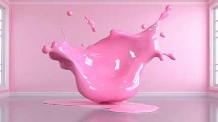 Poster - Glossy paint blob levitating in empty room, surreal liquid geometry, abstract visual concept
