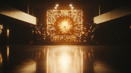 Poster - illuminated virtual cube shimmering particles abstract digital modern background reflecting surface 