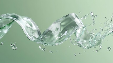 Poster - Glossy curved ribbon and soft water effects on mint green minimalist backdrop