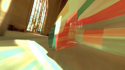 Poster - Abstract stained glass window light play creates warm and inviting atmosphere perfect for interior design or architectural showcase