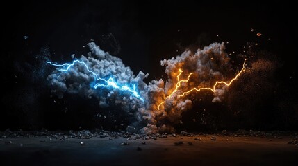 Poster - Fire and ice theme lightning crackles across the dark background, surreal energy effect