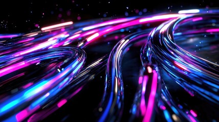 Poster - Dynamic 3D tech background in pink and blue tones with light trails and dark base
