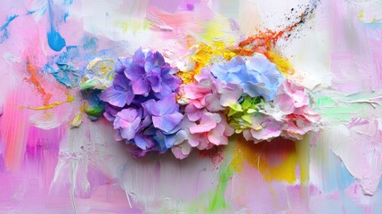 Poster - Dreamy hydrangea cluster with artistic pastel ink backdrop, flowing lines and soft focus
