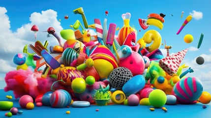 Poster - Bright and bold color explosion with modern pop shapes and energetic visuals to the music beat