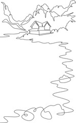 Poster - continuous one line drawing house on the lake shore.mountain lake.house by the water.vertical pictur