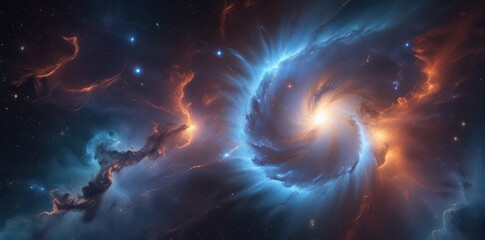 Wall Mural - Abstract swirling blue nebula, glowing celestial highlights, color, galaxy