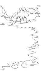 Poster - continuous one line drawing house on the lake shore.mountain lake.house by the water.vertical pictur