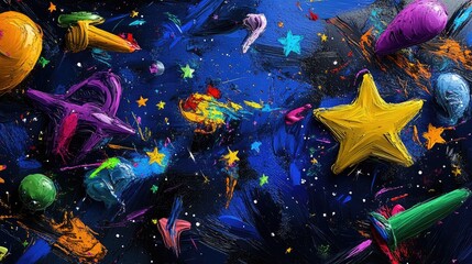 Poster - Artistic star splashes on a dark sky, hand-drawn universe pattern repeating across