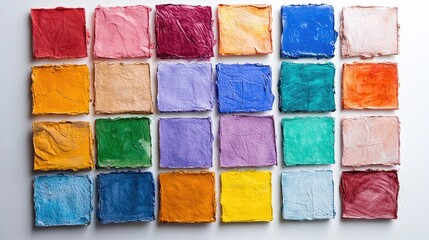 Poster - Artistic arrangement of colorful square swatches in watercolor style on clean white canvas