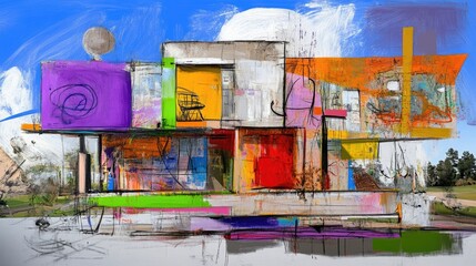 Poster - Architect's vision merging technical lines with autumn colors and bold art strokes