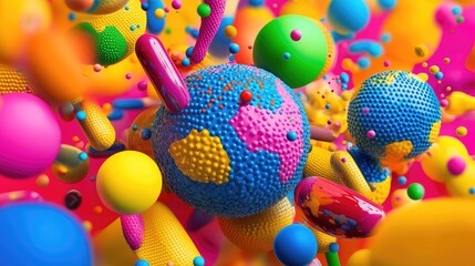 Poster - Abstract sphere gradient background with shiny halftone pop dots on soft colorful backdrop