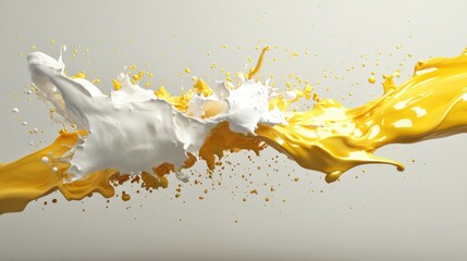 Poster - Abstract liquid paint explosion in motion, 3D art with glossy, smooth textures on neutral backdrop