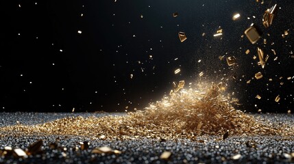 Poster - 3D glitter burst like star-shaped fireworks, shimmering particles on a black backdrop