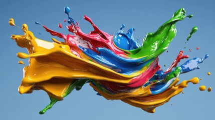 Poster - 3D colorful paint wave spiraling in air, futuristic art splash against soft gradient background