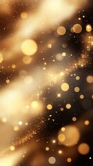 Poster - Golden particles flowing and forming abstract waves on a dark background, creating a luxurious and elegant atmosphere