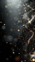 Poster - Golden particles flowing and forming abstract waves on a dark background, creating a luxurious and elegant atmosphere