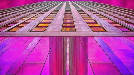 Poster - abstract magenta architecture perspective view of geometric modern interior space with futuristic wi