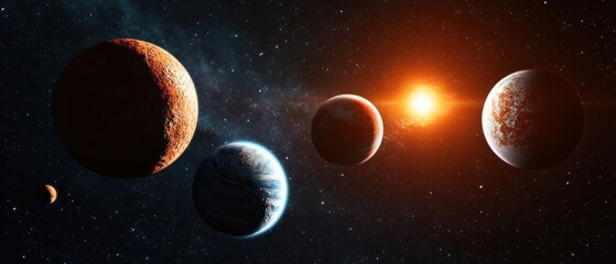Wall Mural - Planets in a distant galaxy with star light