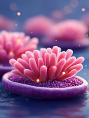 Fototapete - Dreamy pink coral formations emerge from a serene blue ocean, radiating a soft, enchanting glow in an ethereal underwater scene perfectly created.