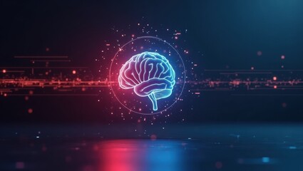 Poster - Threat Intelligence. Darkness reveals truth. Trend product close-up. Glowing brain in darkness symbolizes uncovering hidden truths, revealing emotional and symbolic insights into threat intelligence.
