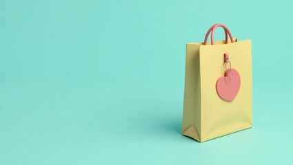 Poster - Tiktok Affiliate Marketing. Pink Heart Bag. Isolated background, copyspace.. Simple paper bag with pink heart symbolizes love for online business opportunities in affiliate marketing.