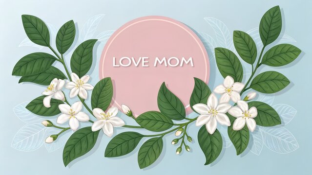 Mother's day message, with jasmine flower design white and green leaf on green background, EPS10 Vector illustration.