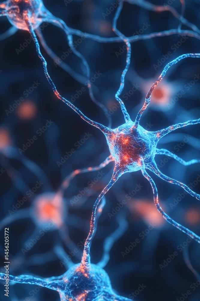 Scientific illustration of interconnected neurons in vibrant colors ...