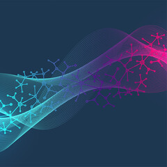 Aufkleber - Colorful molecules background with DNA helix, DNA strand, DNA Test. Molecule or atom, neurons. Abstract structure for science, healthcare or medical background, banner. Scientific vector illustration