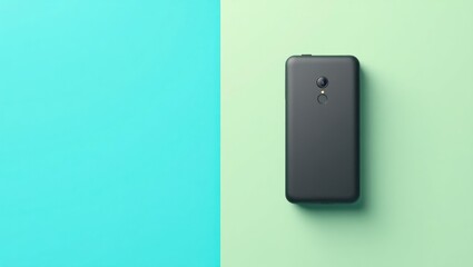 Poster - Totp. Cellphone in isolation. Isolated background, copyspace.. Lone smartphone sits atop vibrant wall, symbolizing disconnection in world of overwhelming digital presence.