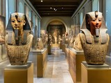 Ancient Egyptian statues in a museum hall