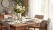 © mukuro - Elegant Table Setting with White Floral Arrangement and Neutral Décor for Dining Room Interior
