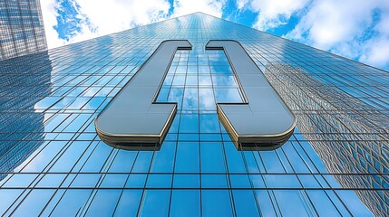 Poster - Futuristic corporate building with reflecting glass facade and sky view showcases innovative design and structural strength