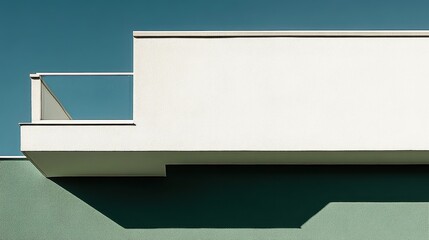 Poster - Geometric minimalism urban skyline architecture design with a stark white facade and turquoise sky offers a contemporary visual style